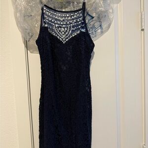 B Darlin Navy Backless Lace Dress